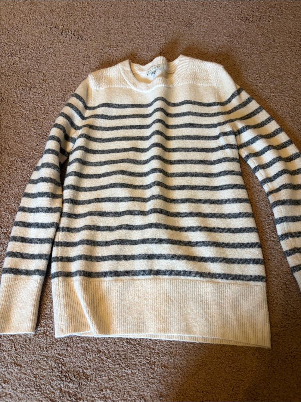 41 Hawthorn Cream and Gray Striped Crewneck Sweater